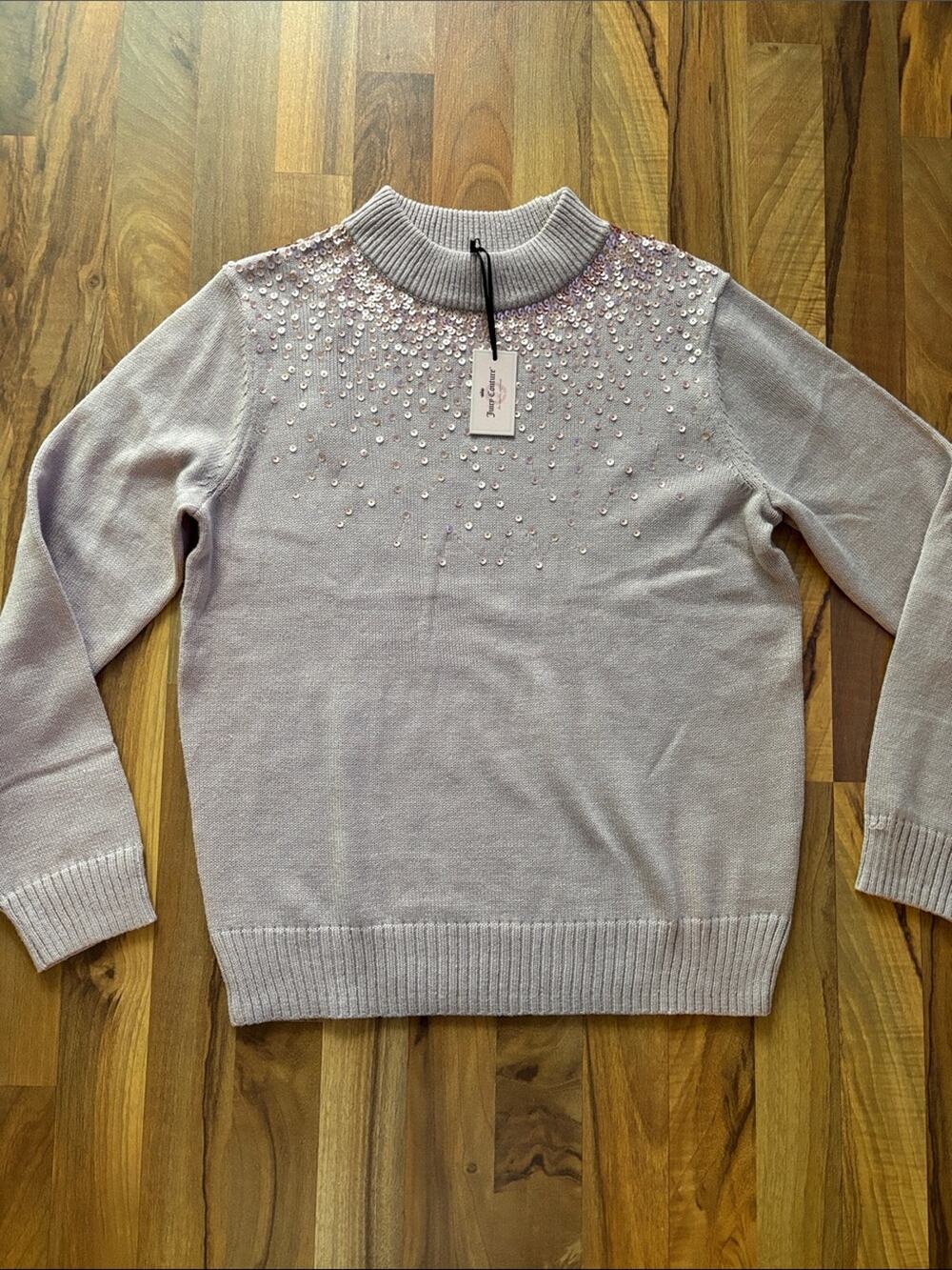 Juicy Couture Women’s Beaded Turtleneck Sweater - Pale Lavender Size XL NWT